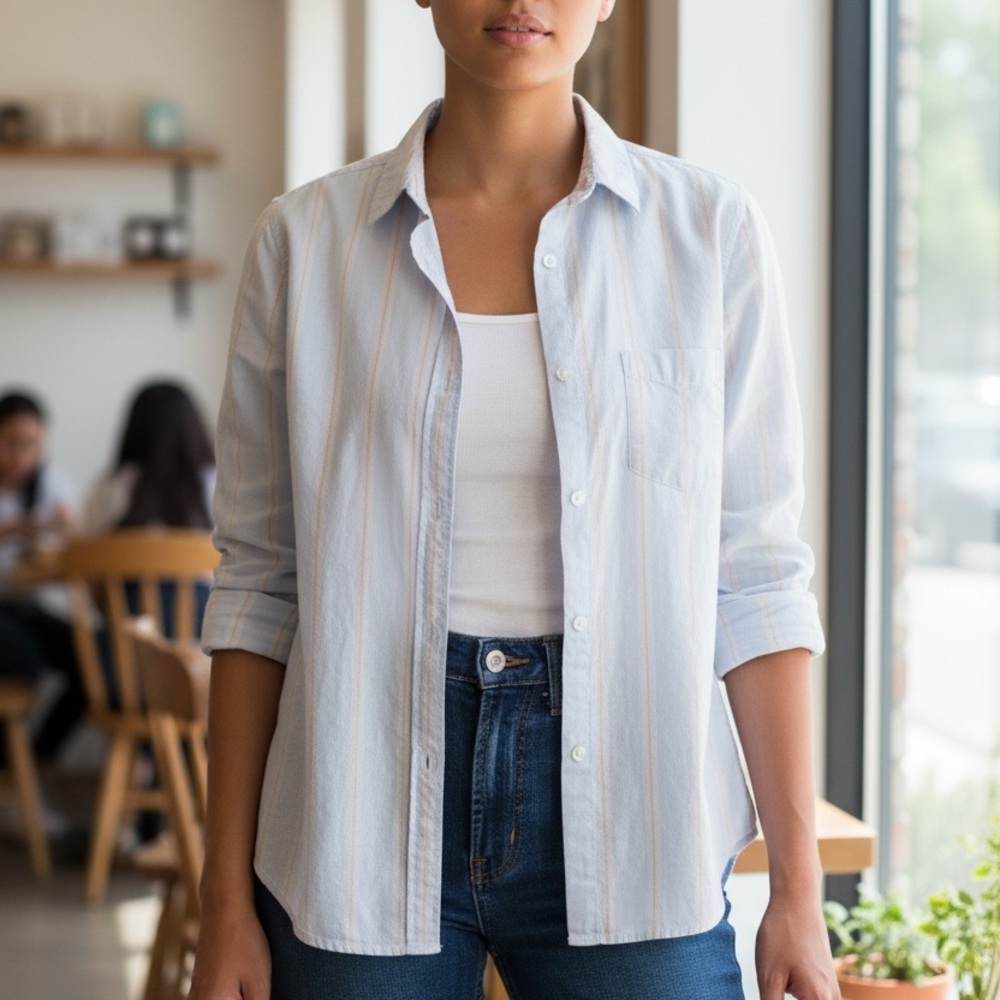 Grayson The Hero Striped Lightweight Button‎ Up Top S